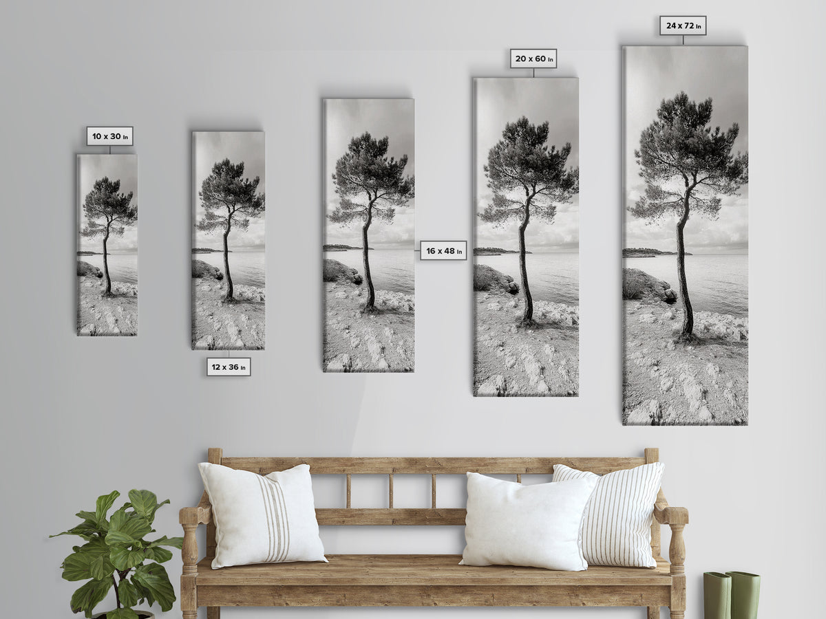 Coastal Tree, Seaside Calm, Lone Pine, Framed Canvas Print, Neutral Wall Art, Minimalist Decor, Nature Inspired Bedroom Print