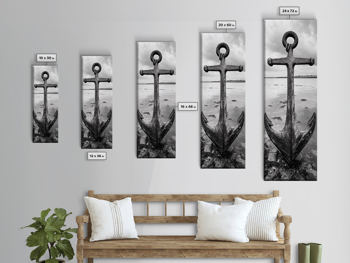 Nautical Anchor, Coastal Vibes, Marine Decor, Ocean-Inspired, Bold Statement, Framed Canvas Print, Entryway Wall Art, Rustic Beach Style