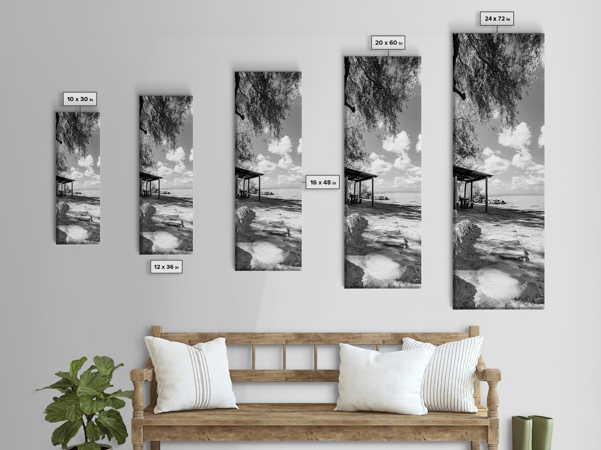 Coastal Bench, Ocean Peace, Nature Retreat, Minimal Landscape, Canvas Print, Zen Wall Art, Bedroom or Entryway Decor, Calm Beach Scene