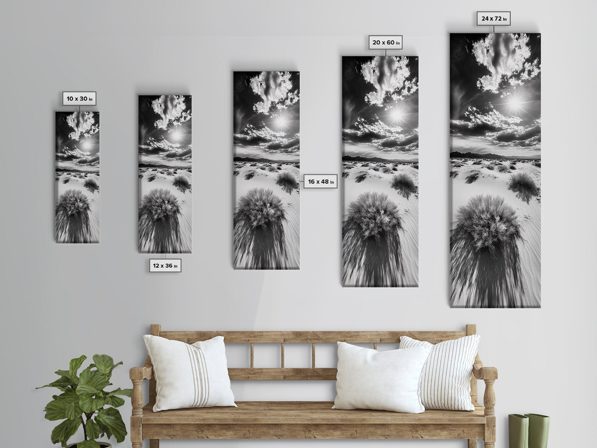 Desert Sun Shadows, Dune Landscape Art, Black White Wilderness, Framed Canvas Print, Boho Office Wall Art, Southwestern Minimal Style