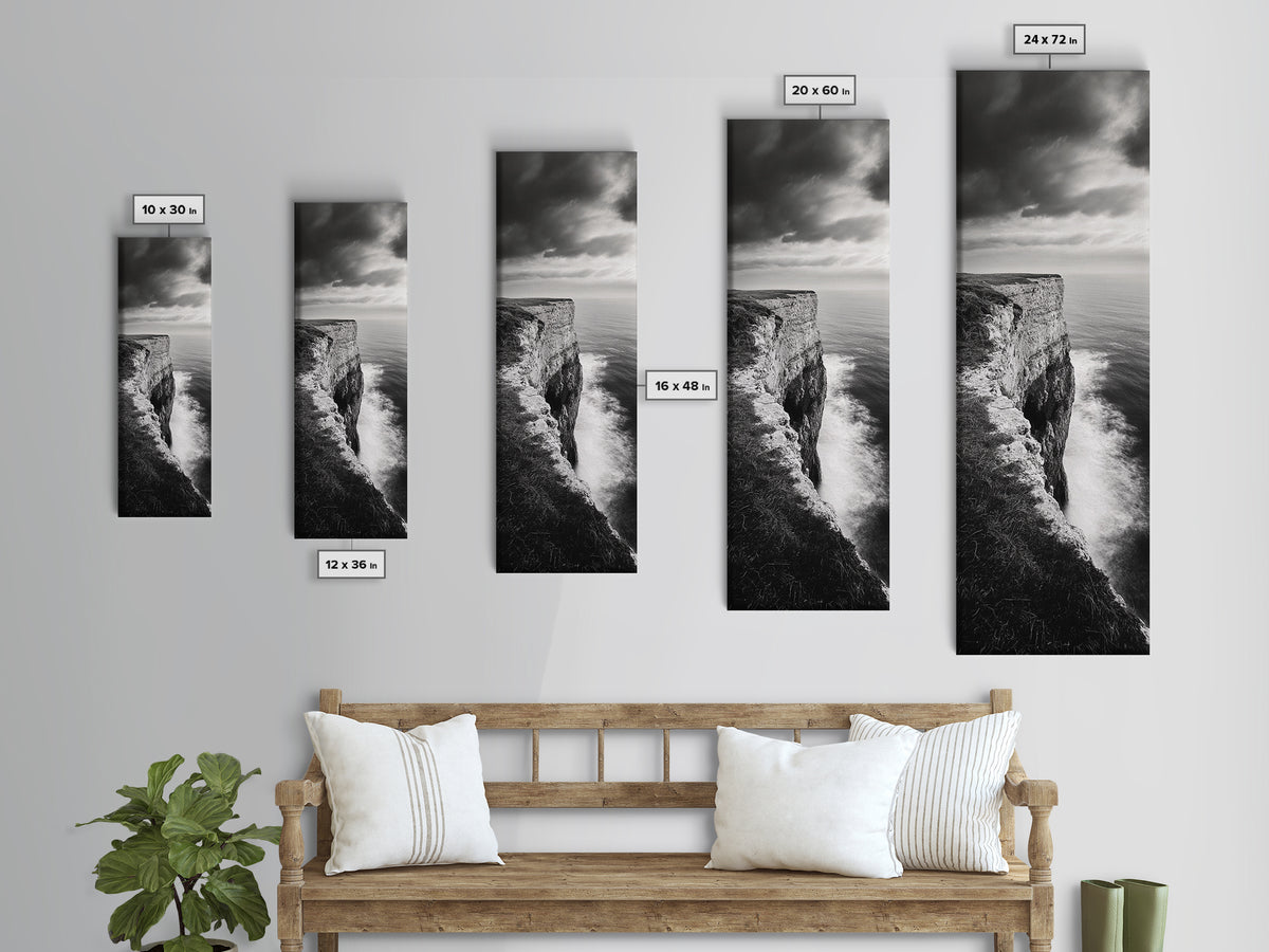 Coastal Cliff, Ocean Horizon, Nature Photography, Dramatic Skies, Framed Canvas Print, Modern Beach Wall Art, Minimalist Landscape Decor