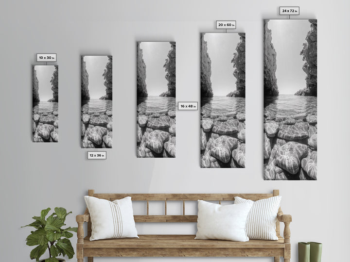 Crystal Cove, Reflections Water, Seaside Stones, Canvas Print, Tranquil Coastal Wall Art, Beach Bathroom Decor, Minimalist Style