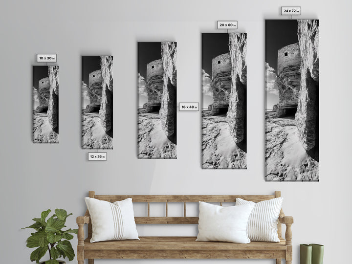Stone Fortress, Ancient Cliffs, Coastal Ruins, Framed Canvas Print, Rustic Wall Decor, Neutral Tones Living Room Wall Art, Nature Decor
