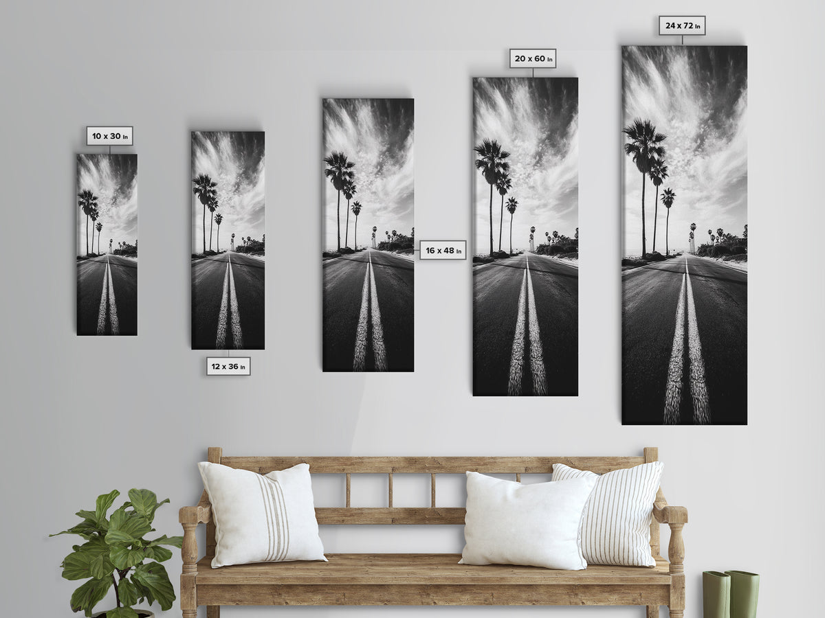Coastal Highway, Palm Trees, Dramatic Sky, Framed Canvas Print, Modern Beach Photography, Office Decor, Urban Boho Art, Nature Lover Gift