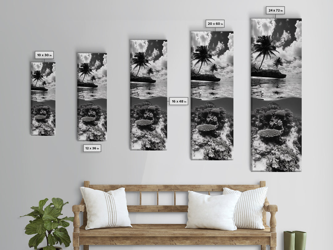 Coral Reef, Tropical Island, Split Ocean View, Canvas Print, Coastal Bathroom Decor, Underwater Photography Art, Island Escape Style