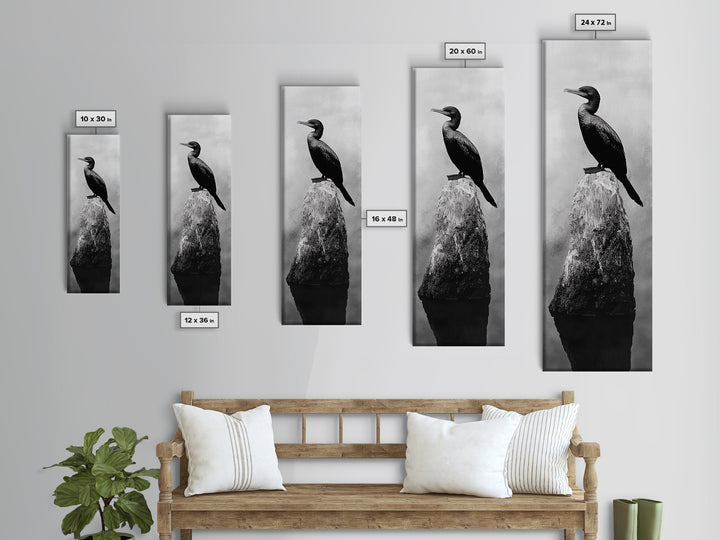 Cormorant Bird, Driftwood Perch, Moody Sky, Framed Canvas Print, Coastal Wildlife Wall Art, Nature Lover Gift, Rustic Room Decor