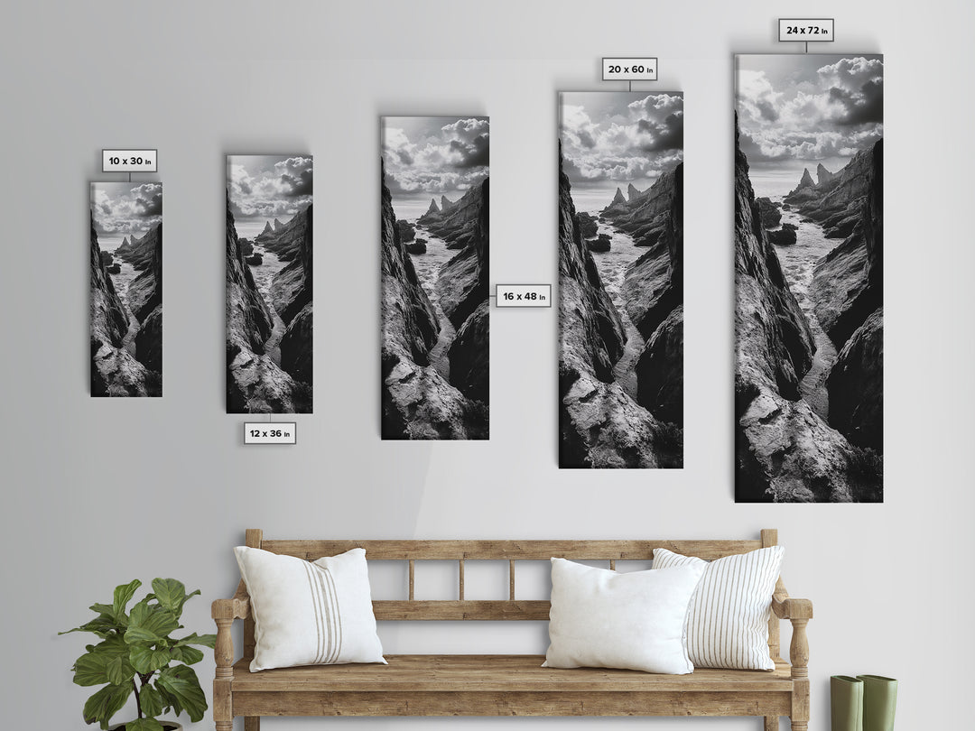 Coastal Cliffs, Ocean Channel, Dramatic Sky, Framed Canvas Print, Bold Nature Photography, Office Wall Art, Adventure Seaside Decor