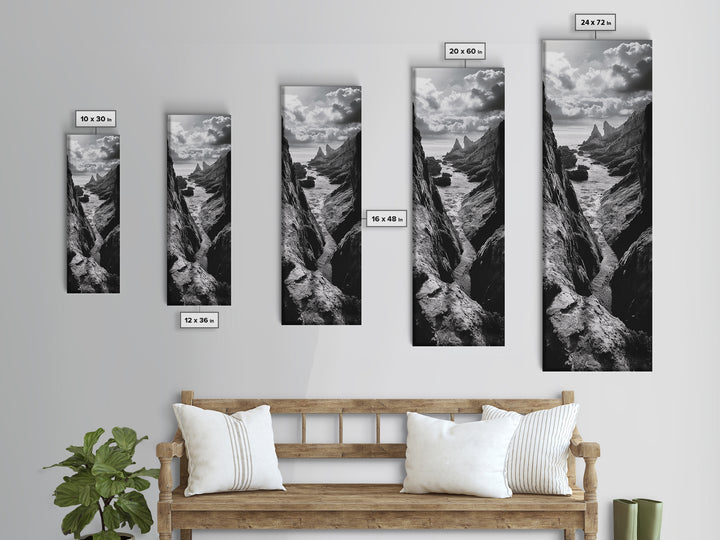 Coastal Cliffs, Ocean Channel, Dramatic Sky, Framed Canvas Print, Bold Nature Photography, Office Wall Art, Adventure Seaside Decor