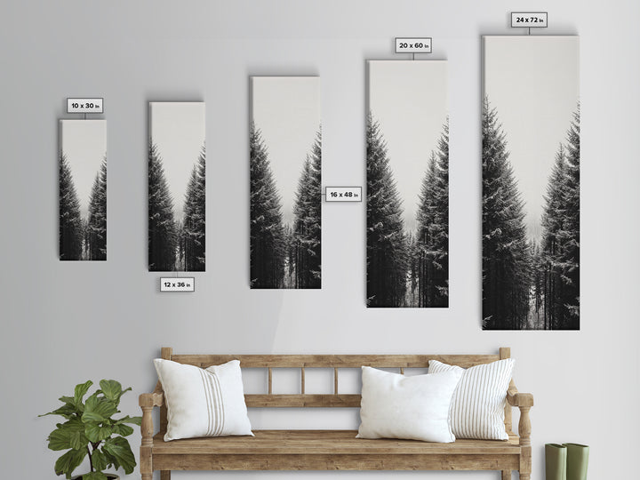 Snowy Forest, Pine Trees, Winter Woods, Minimal Art, Nordic Aesthetic, Canvas Print, Christmas Decor, Cozy Living Room Wall Art