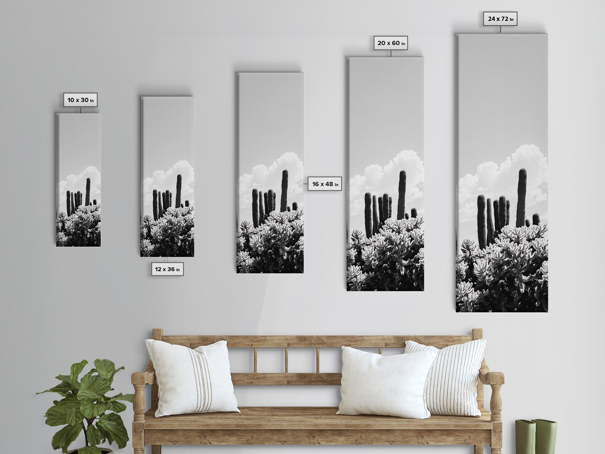Cactus Cloudscape, Desert Plant Print, Southwestern Wall Decor, Minimalist Cactus Photography, Canvas Print, Boho Living Room Art