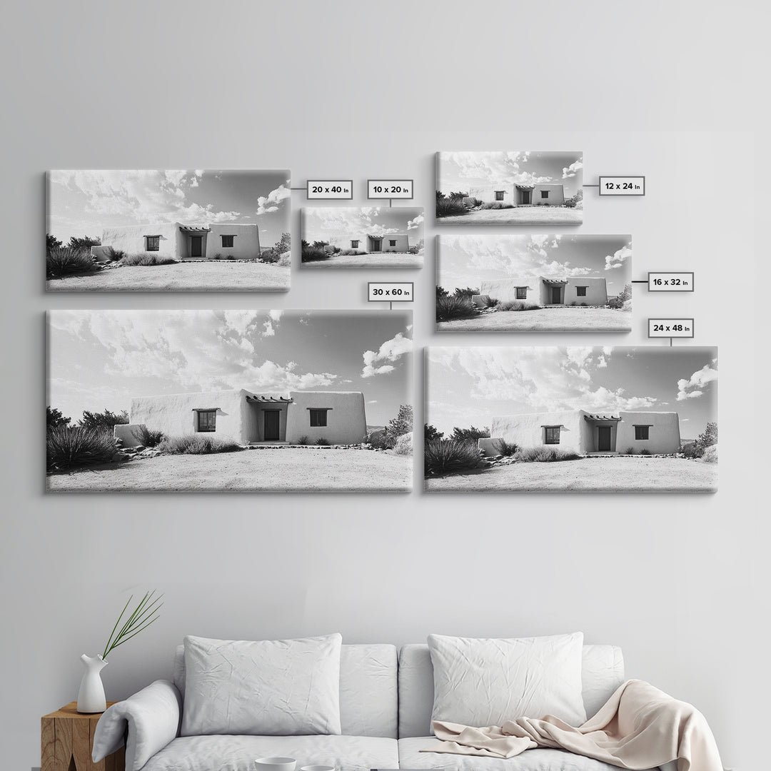 Desert Adobe House, Rustic Minimalist, Earth Tone Home Decor, Framed Canvas Print, Southwestern Art, Entryway or Living Room Art