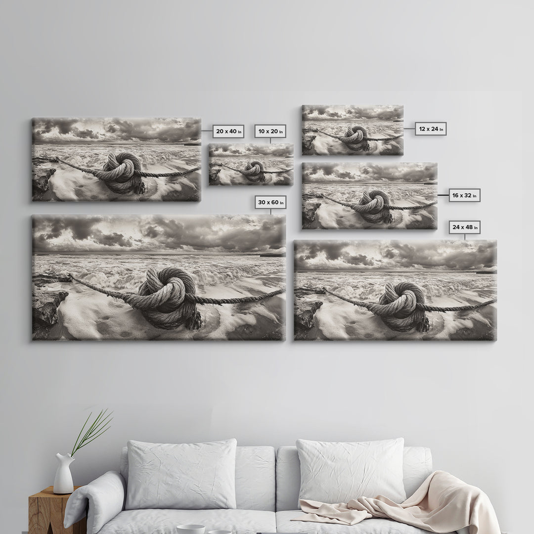 Ocean Knot, Stormy Sea, Nautical Rope, Seaside Wall Decor, Canvas Print, Rustic Coastal Wall Art, Bathroom Nautical Theme