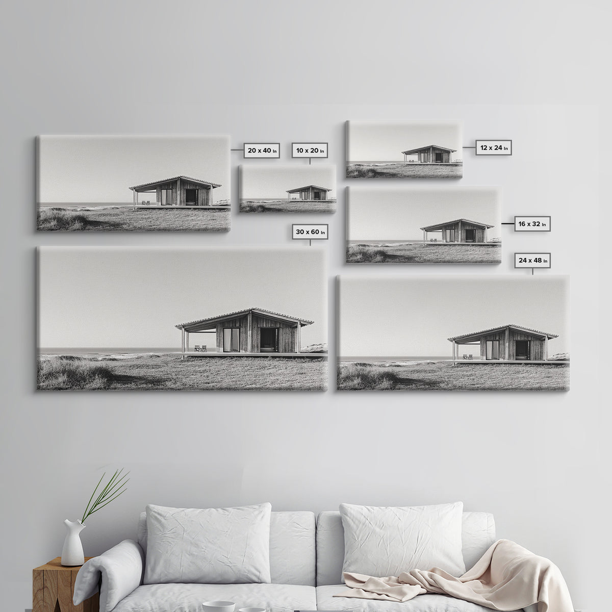 Beach Cabin, Coastal Escape, Minimalist Home, Seaside Solitude Scene, Canvas Print, Boho Beach Wall Art, Guest Room Decor
