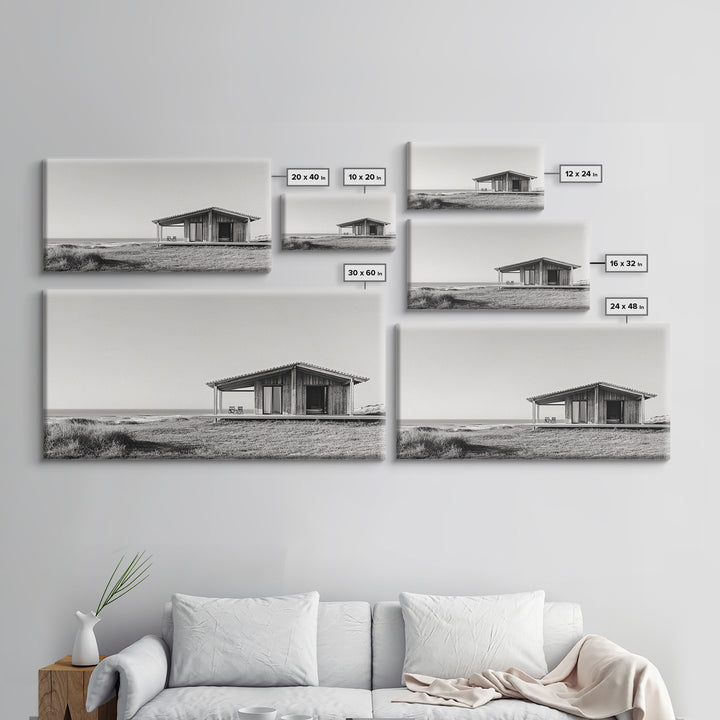 Beach Cabin, Coastal Escape, Minimalist Home, Seaside Solitude Scene, Canvas Print, Boho Beach Wall Art, Guest Room Decor