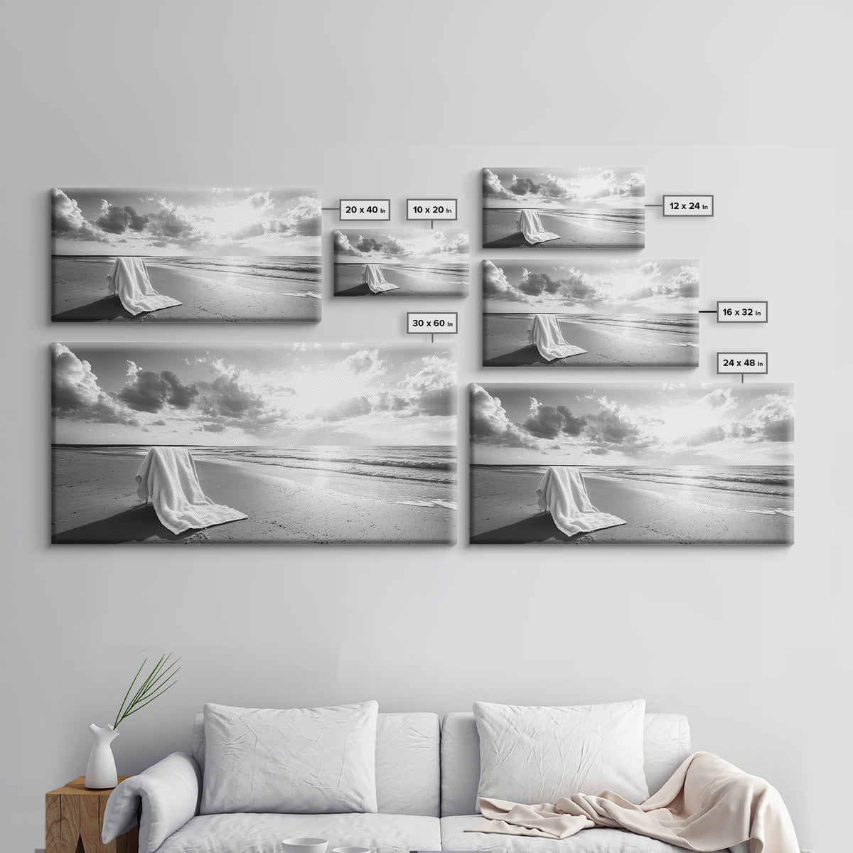 Beach Towel, Serene Shoreline, Peaceful Coastal Scene, Framed Canvas Print, Spa Bathroom Decor, Minimalist Beach Photography