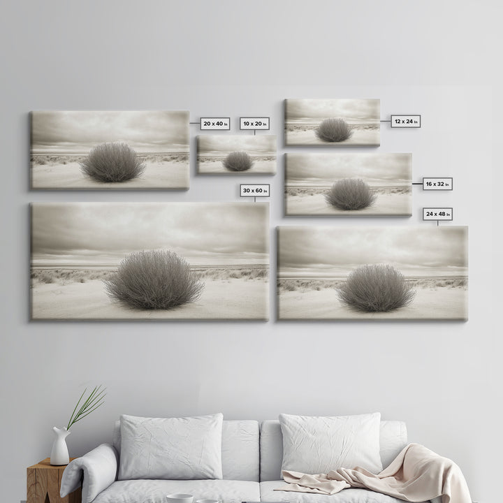 Desert Bush, Minimal Landscape, Dune Scene, Sand Calm, Framed Canvas Print, Boho Bedroom Art, Neutral Wall Decor, Minimalist Style