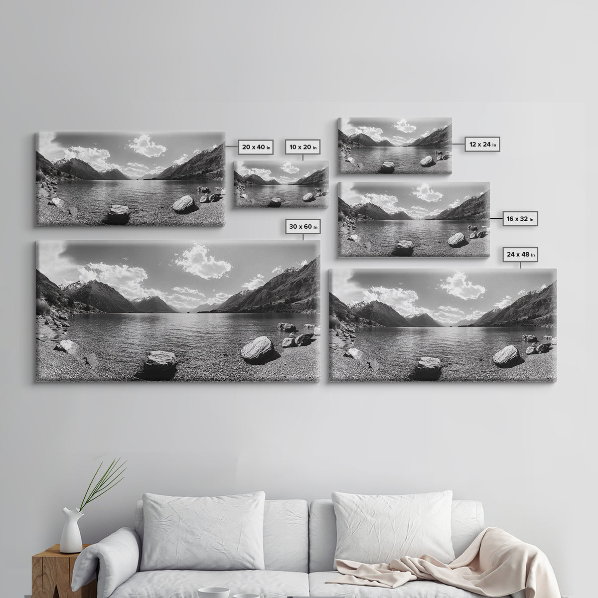 Alpine Lake Print, Mountain Reflection Art, Nature Photography, Black and White Canvas Print, Minimalist Living Room, Cabin Wall Decor