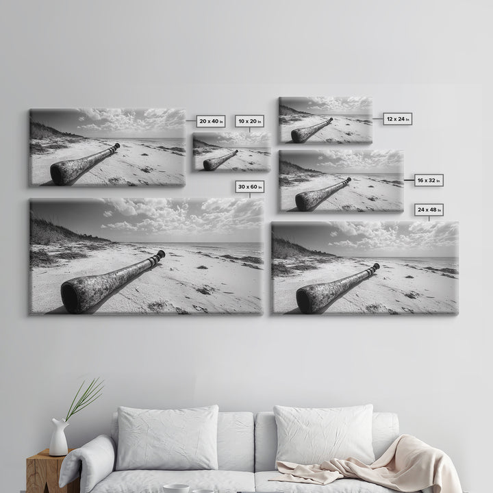 Abandoned Beach Pipe, Surreal Coastal Scene, Washed Ashore Photography, Framed Canvas Print, Moody Living Room or Fall Wall Art