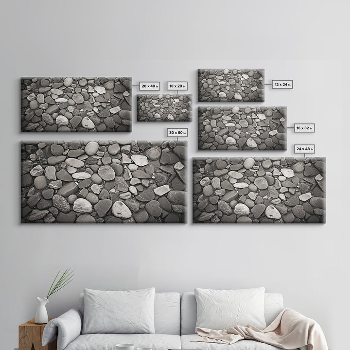 River Stones, Zen Rock Pattern, Natural Earth Tones, Minimal Decor, Framed Canvas Print, Modern Bathroom Spa Wall Art, Living Room Wall Art