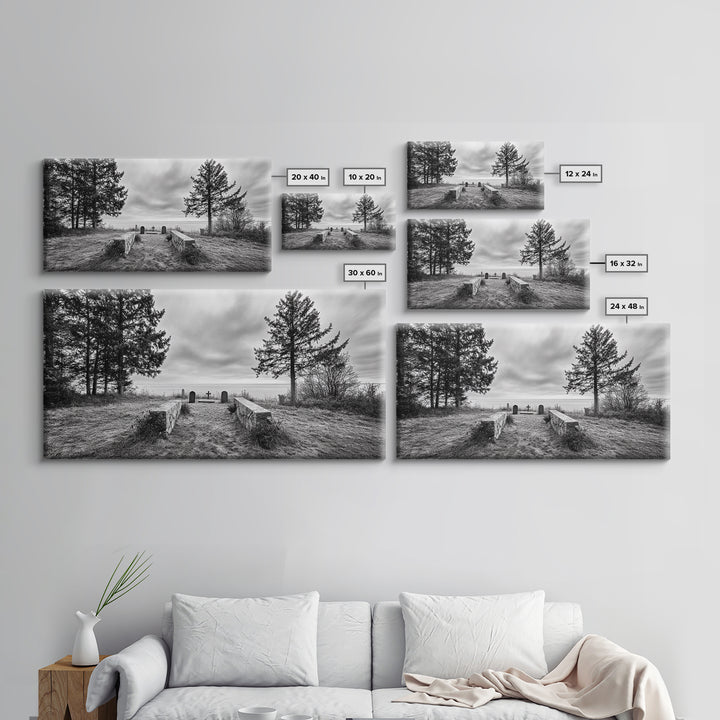 Coastal Graveyard, Moody Seascape, Quiet Reflection Scene, Framed Canvas Print, Gothic Office or Haunted Fall Wall Art Decor, Hallway Wall Art