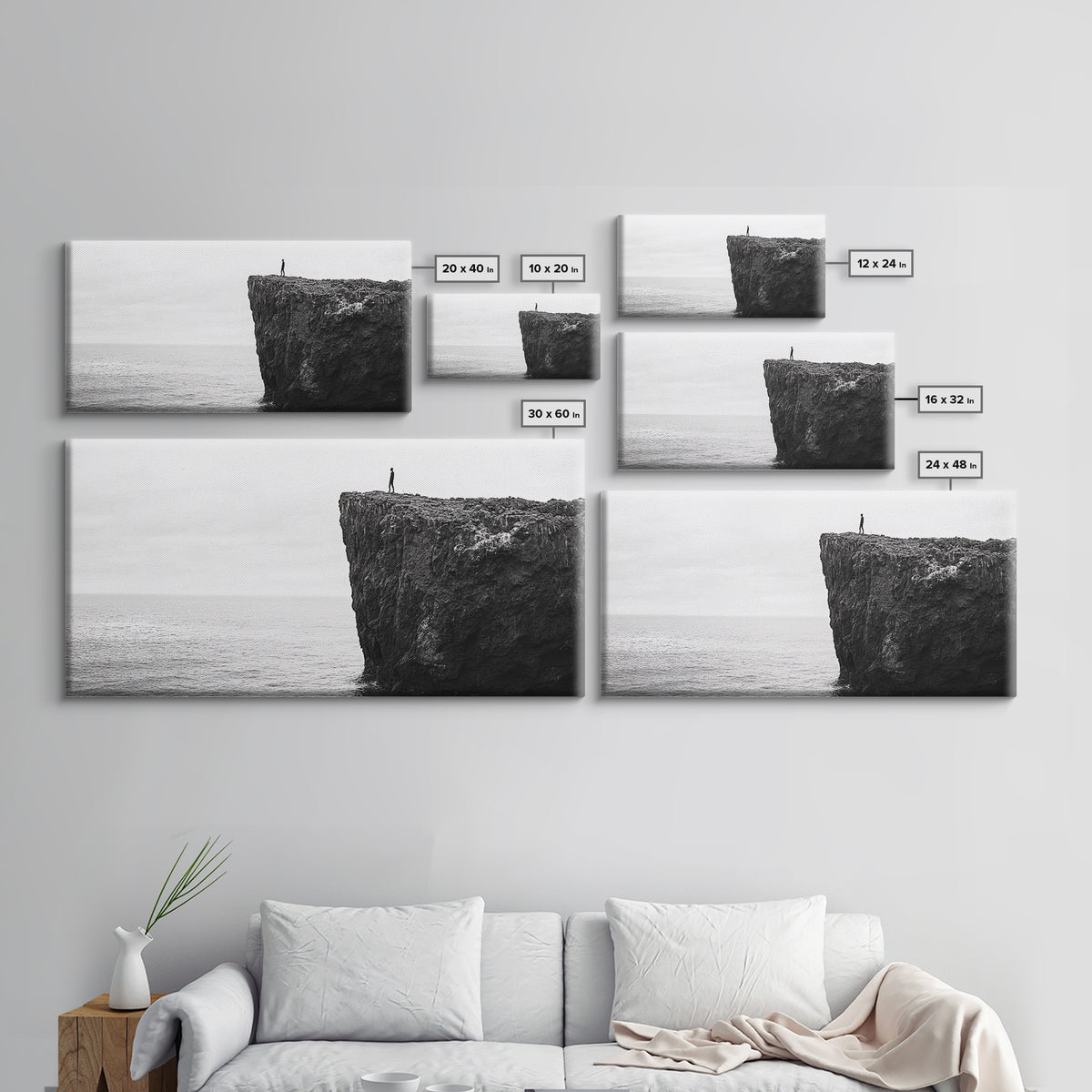 Ocean Cliff, Brave Explorer, Minimal Landscape, Adventure Wall Art, Framed Canvas Print, Modern Home Decor, Inspirational Office Art