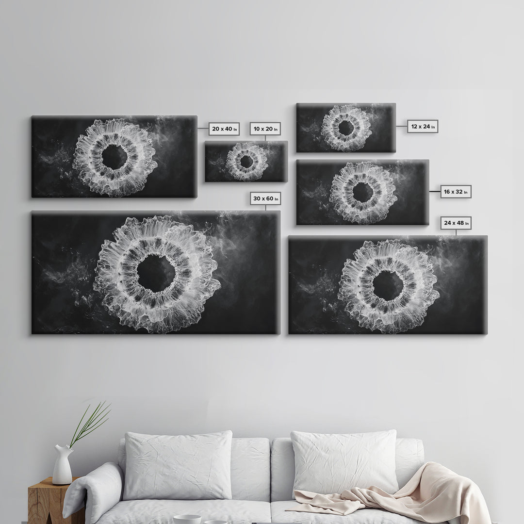 Abstract Smoke Art, Modern Monochrome, Ink Explosion, Minimalist Wall Decor, Framed Canvas Print, Living Room Wall Art, Moody Aesthetic