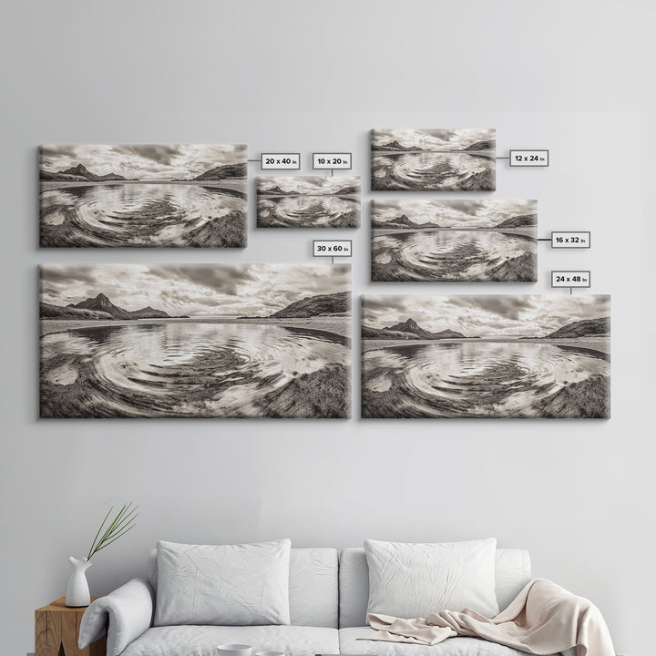 Rippled Water, Mountain View, Serene Beach, Nature Landscape, Canvas Print, minimalist art, spa decor, Scandinavian wall accent