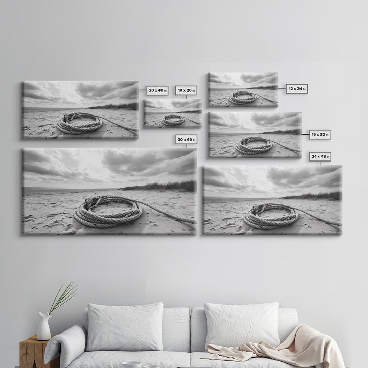 Beach Rope Still, Sand Dune Landscape, Seaside Art, Coastal Minimalist, Canvas Print, Neutral Wall Art, Living Room Coastal Decor, Nautical Style