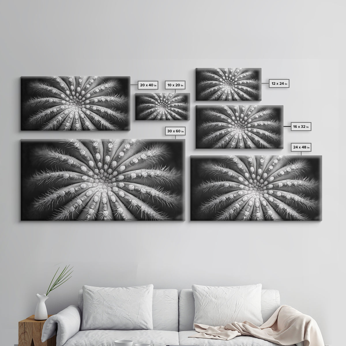 Cactus Spiral, Desert Bloom, Nature Closeup, Modern Decor, Framed Canvas Print, Minimalist Botanical Art, Office Wall Art, Succulent Texture