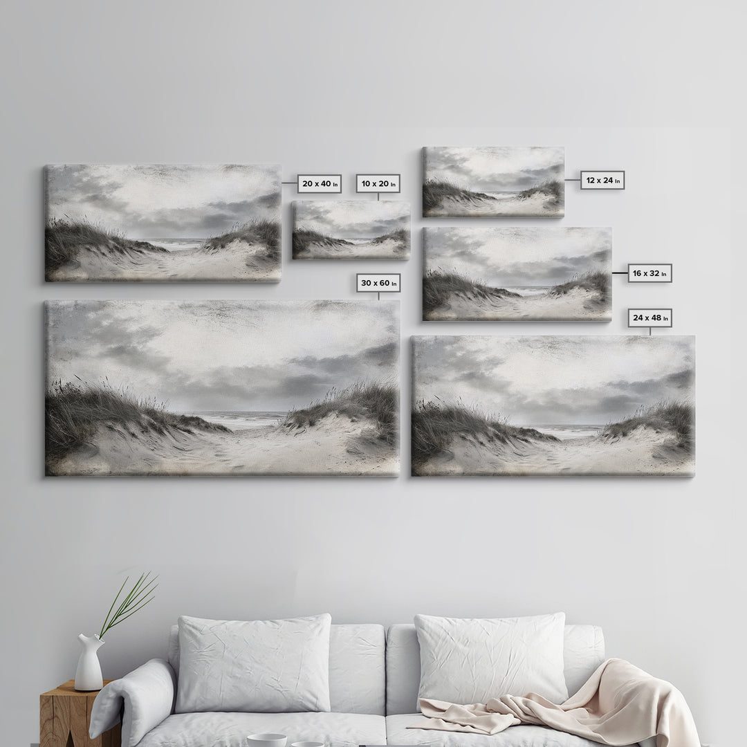 Coastal Dunes Path, Windy Beach Scene, Ocean Wall Art, Nature Landscape, Framed Canvas Print, Rustic Decor, Entryway Wall Art