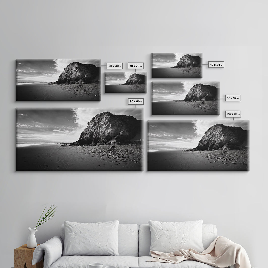 Coastal Rock Cliff, Dramatic Shore Scene, Sunset Beach Landscape, Nature Power Mood, Canvas Print, Office Wall Art, Modern Rustic Decor