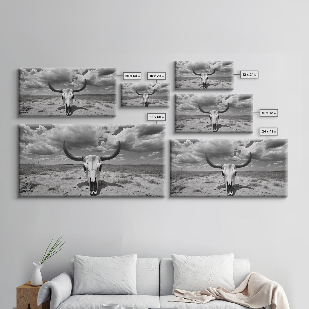 Cow Skull, Desert Bones, Wild West Skull, Country Vibe Decor, Canvas Print, Western Wall Art, Rustic Bedroom or Hallway Accent
