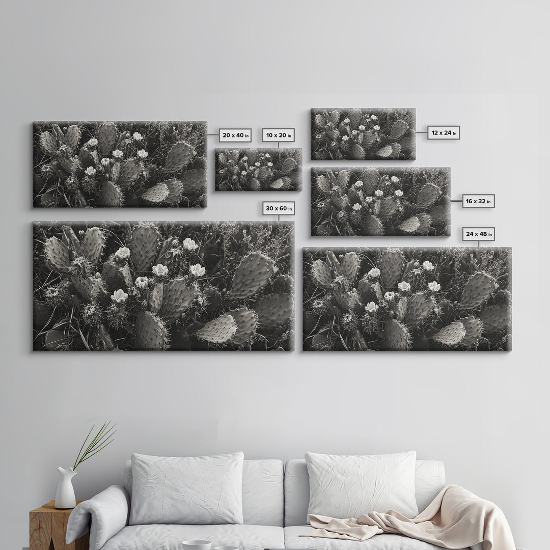 Cactus Blooms, Desert Flowers, Prickly Pear, Nature Closeup, Framed Canvas Print, Southwestern Art, Kitchen Wall Art, Boho Style
