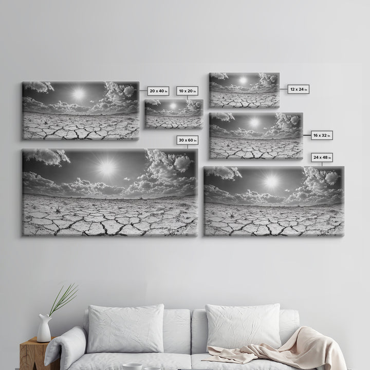 Cracked Earth Sun, Desert Landscape, Dramatic Sky, Canvas Print, Southwestern Decor, Fall Wall Art, Earth Tones Rustic Home Accent