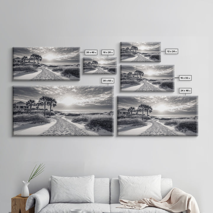 Beach Path Sunrise, Coastal Home, Nature Photography, Framed Canvas Print, Entryway Art, Coastal Grandmillennial Decor, Morning Light Scene