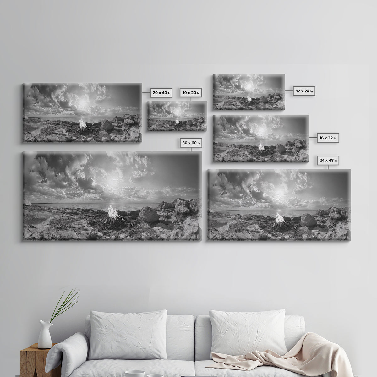 Coastal Campfire, Ocean Sunset, Rocky Shore, Bonfire Glow, Canvas Print, Nature Wall Art, Autumn Cabin Decor, Outdoor Retreat Style