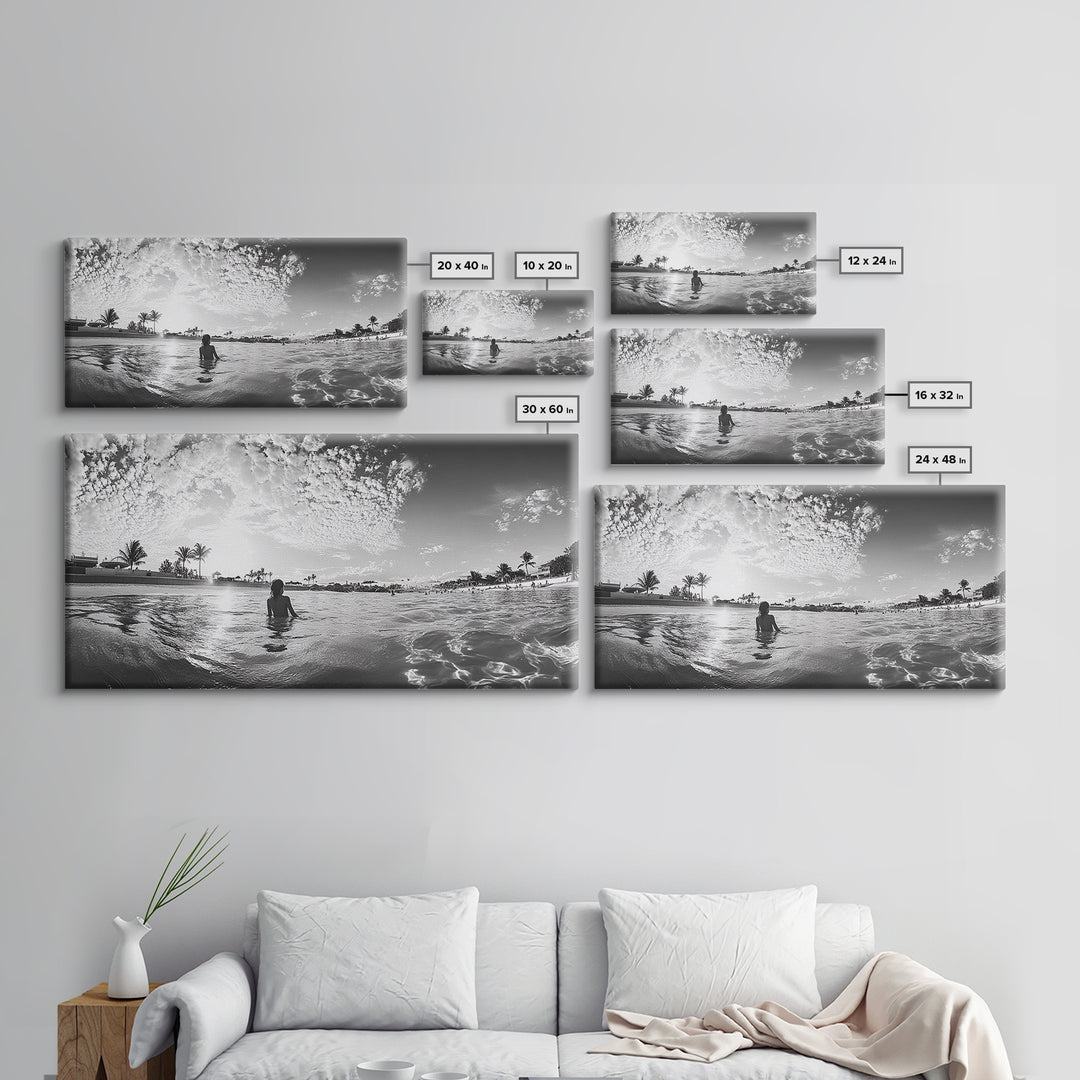 Beach Day, Ocean Kids, Sunny Horizon, Coastal Life, Framed Canvas Print, summer nursery wall art, cheerful beach print, family beach art