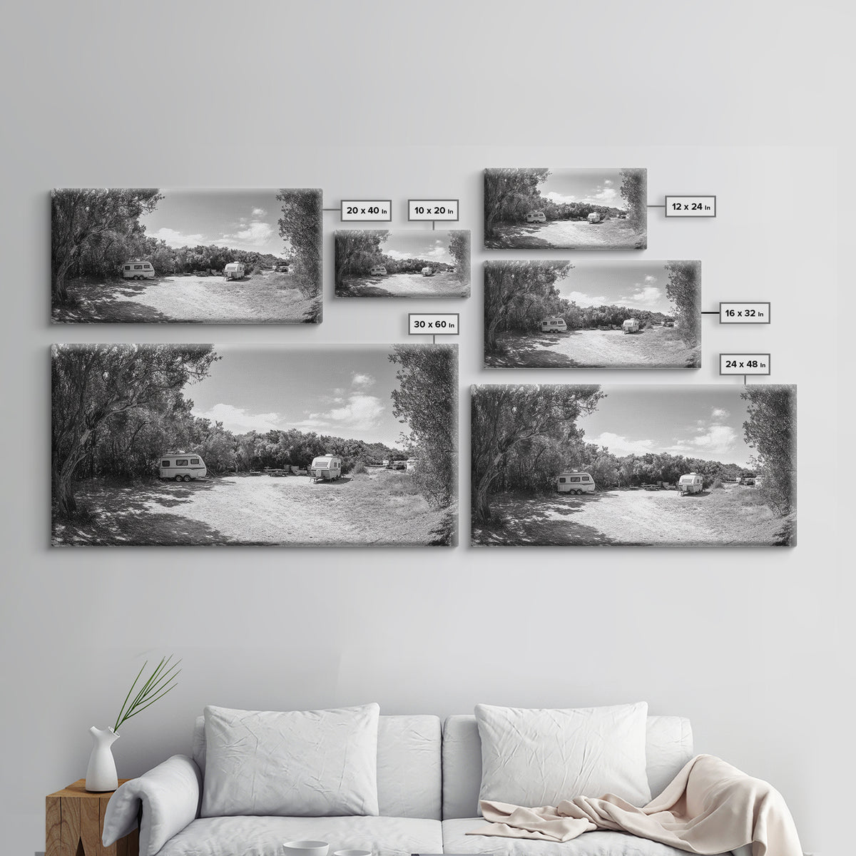 Camper Vans, Nature Escape, Forest Glamping, Sunny Grove, Canvas Print, Rustic Wall Art, Adventure Lover Gift, Living Room Decor