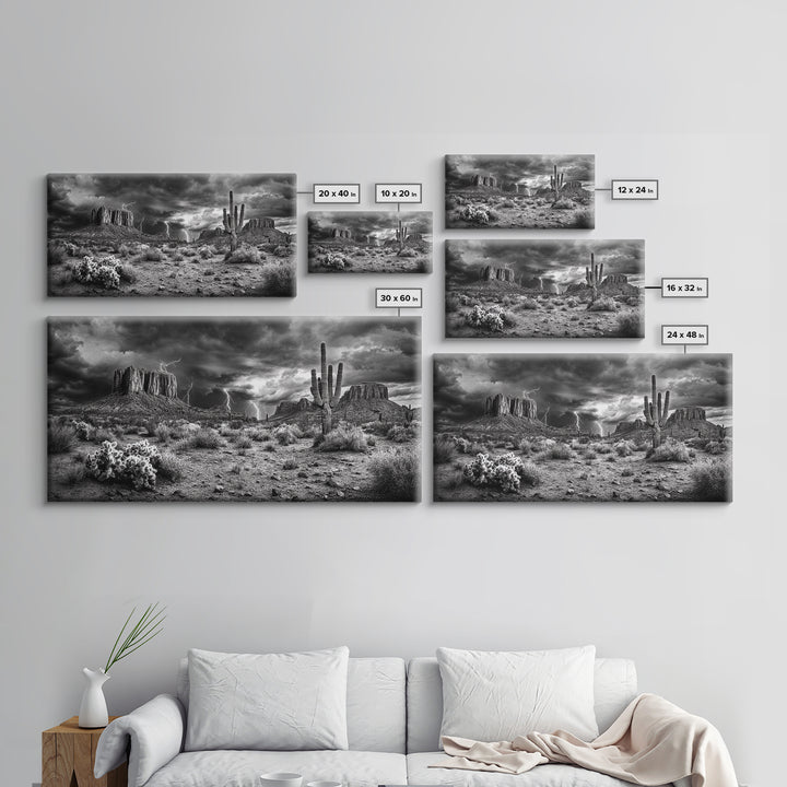 Desert Storm Scene, Lightning Landscape, Southwest Art, Dramatic Skies, Framed Canvas Print, Western Wall Art, Rustic Living Room Decor