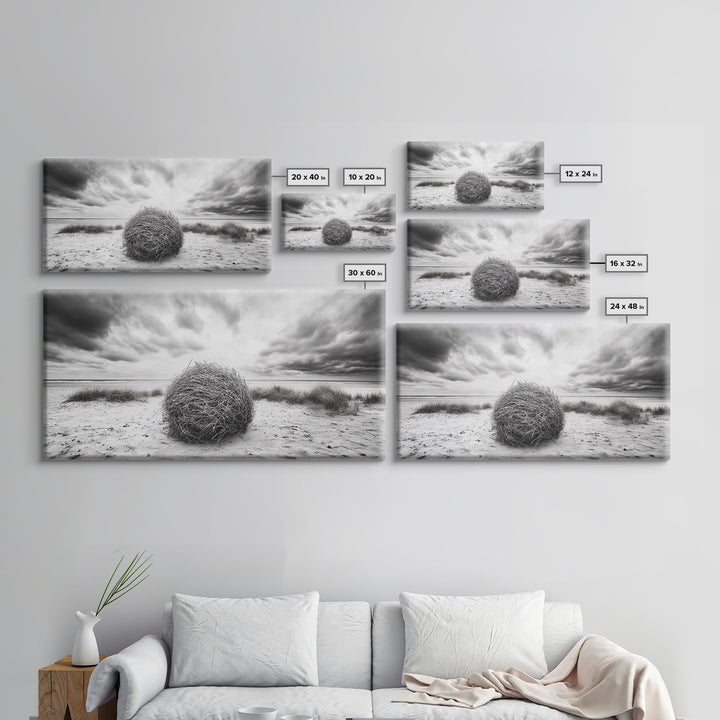 Desert Tumbleweed, Western Landscape, Stormy Sky, Framed Canvas Print, Rustic Farmhouse Wall Art, Fall Decor, Minimalist Western Art