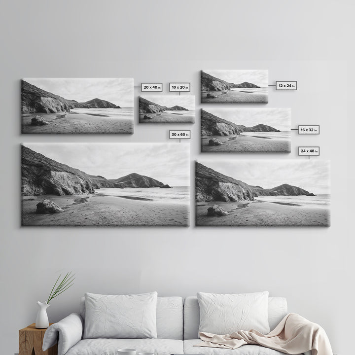 Coastal Cliffs, Ocean Shore, Scenic Beach, Framed Canvas Print, Nature Photography, Bathroom Wall Art, Neutral Tones, Coastal Home Decor