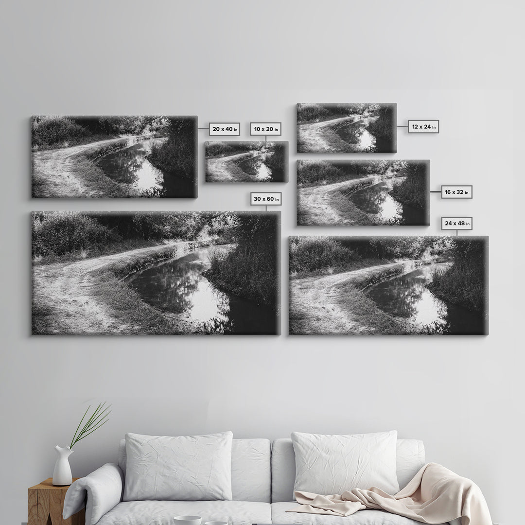 River Bend Trail, Peaceful Water Path, Tranquil Forest Landscape, Nature-Inspired Rustic Decor, Autumn Wall Art, Canvas Print