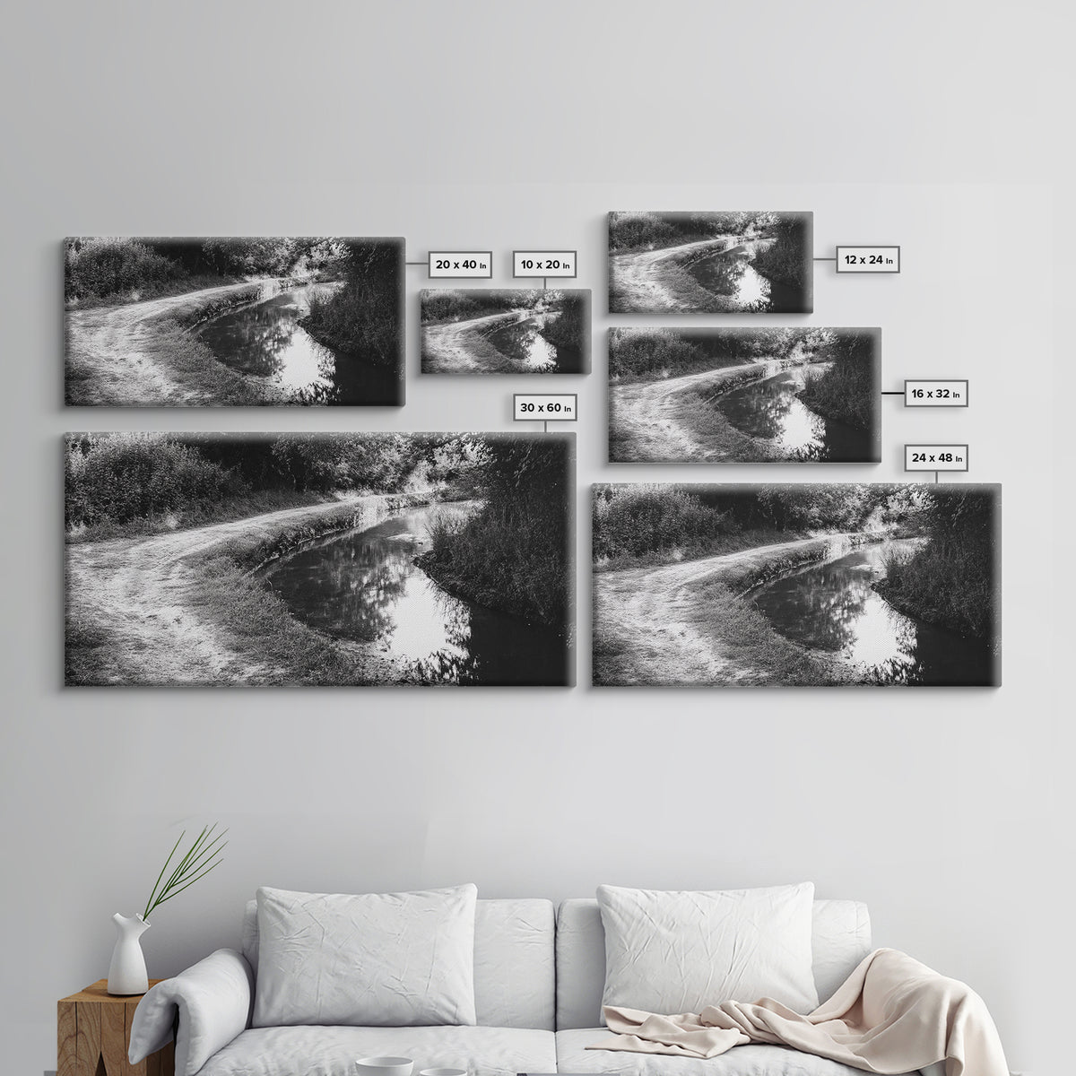 River Bend Trail, Peaceful Water Path, Tranquil Forest Landscape, Nature-Inspired Rustic Decor, Autumn Wall Art, Canvas Print