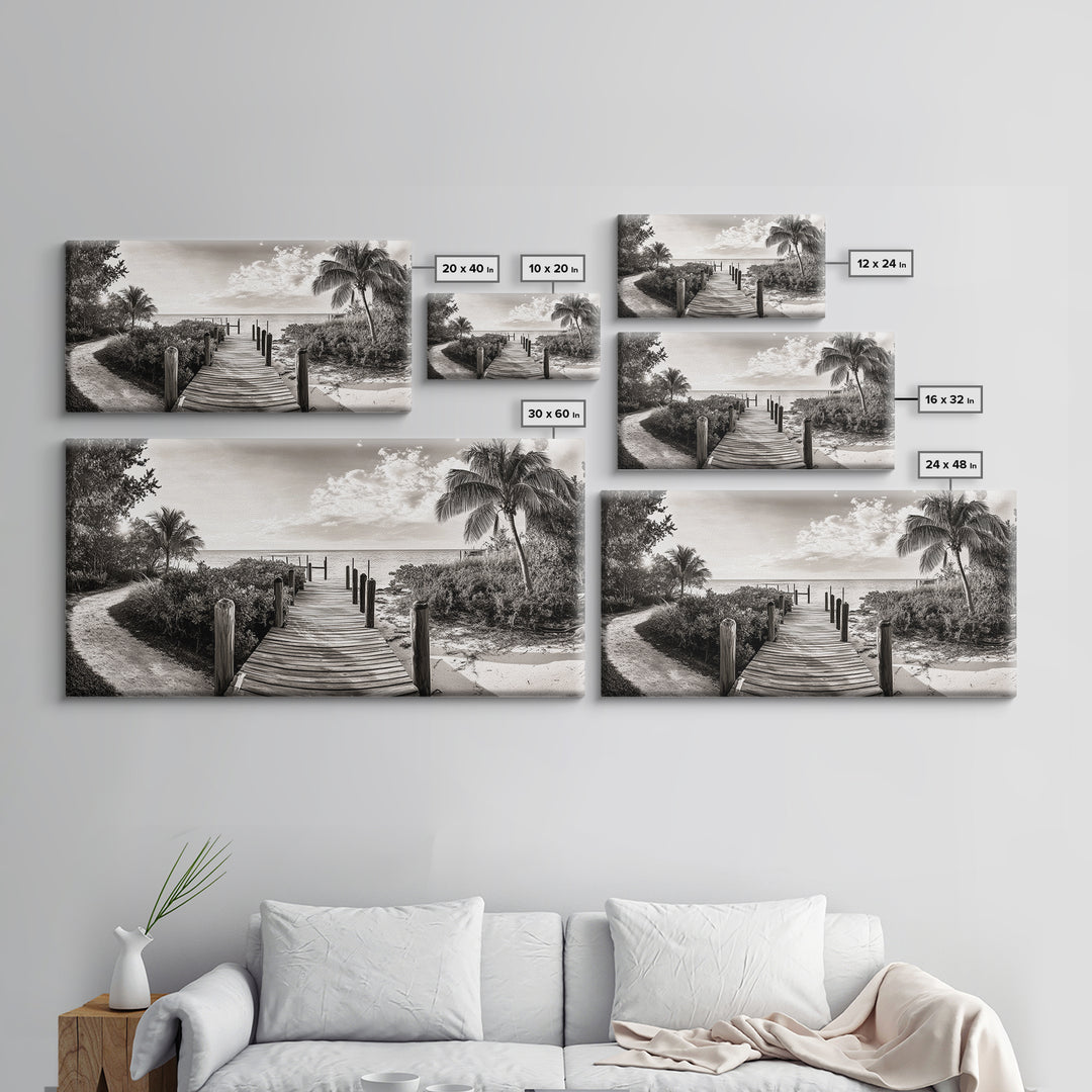 Beach Path, Coastal Dock, Tropical Palms, Canvas Print, Vacation Vibes, Boho Seaside Decor, Bathroom Wall Art, Nautical Island Landscape