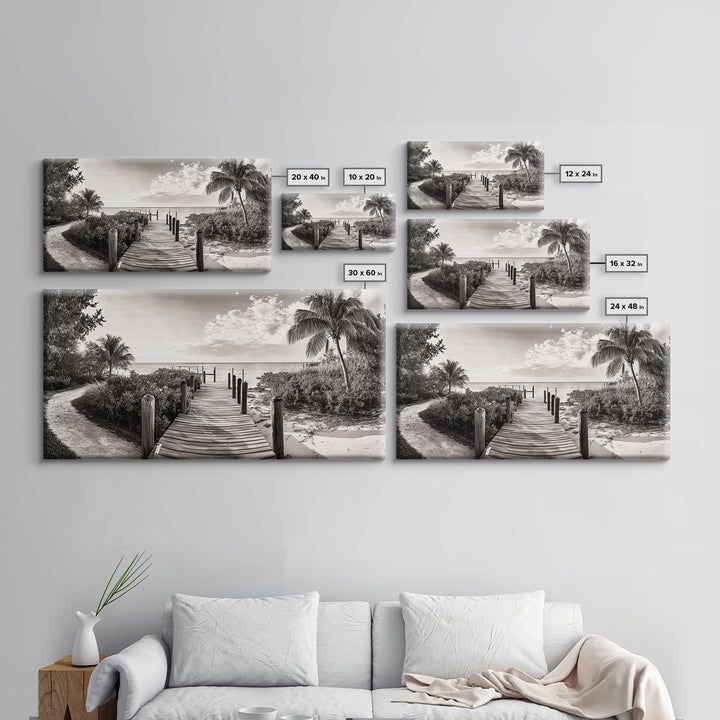 Beach Path, Coastal Dock, Tropical Palms, Canvas Print, Vacation Vibes, Boho Seaside Decor, Bathroom Wall Art, Nautical Island Landscape