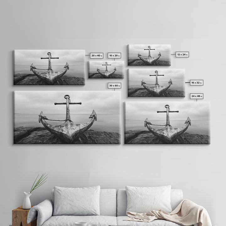 Nautical Anchor Art, Coastal Photography, Rustic Beach Decor, Framed Canvas Print, Bathroom or Lake House Wall Art, Minimal Style