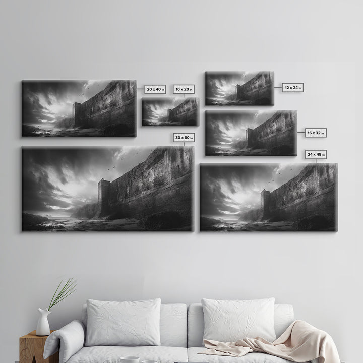 Cliff Lighthouse, Dramatic Sky, Seaside Tower, Ocean Mood, Canvas Print, Gothic Wall Art, Study Decor, Moody Coastal Artwork