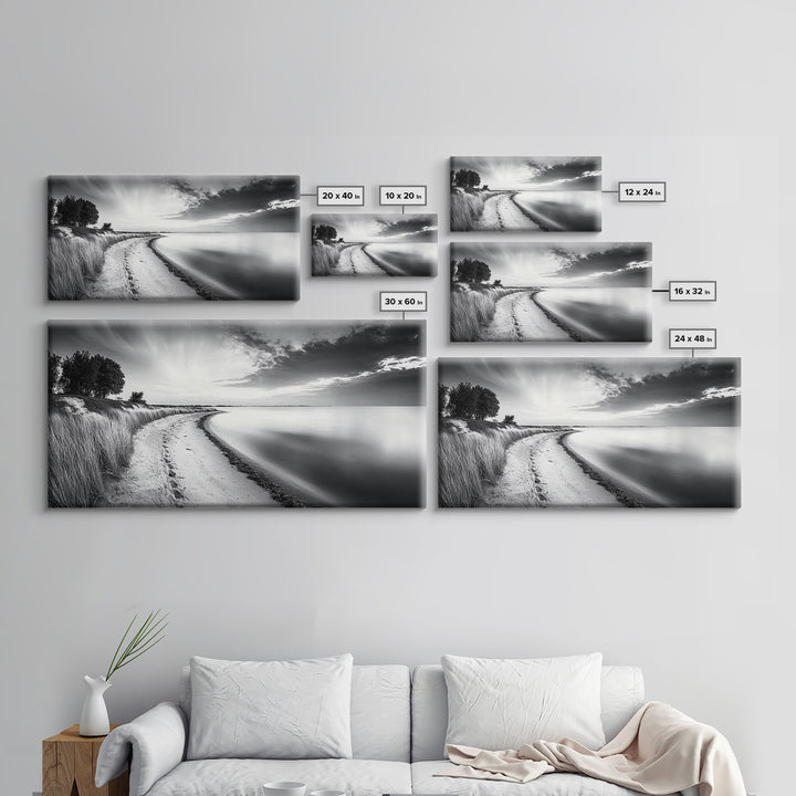 Calm Beach, Grassy Dunes, Serene Shoreline, Peaceful Water, Framed Canvas Print, Minimalist Art, Bedroom Wall Decor, Coastal Calm