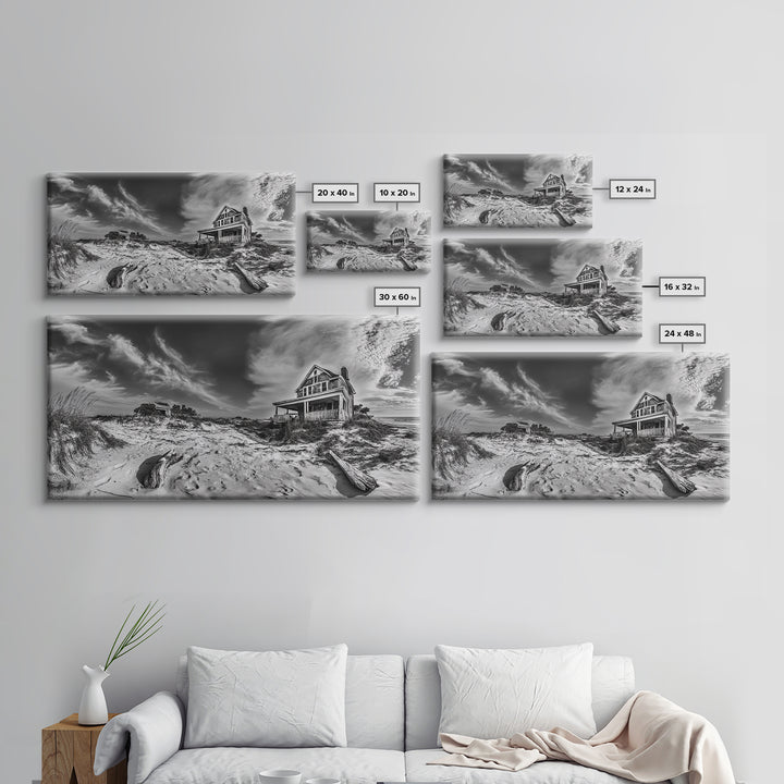 Abandoned House, Beach Shack, Coastal Ruins, Windy Sky, Canvas Print, Rustic Wall Art, Fall Home Decor, Dramatic Seaside Scene