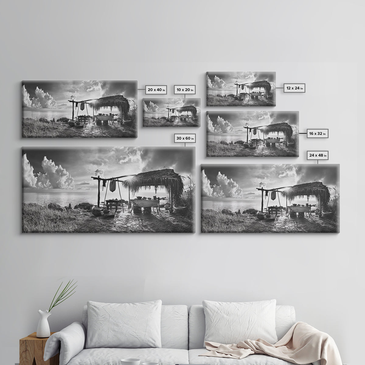 Beach Shack, Driftwood Table, Seaside Shelter, Sun Rays, Canvas Print, Rustic Coastal Art, Boho Decor, Dining Room Wall Art, Cabin Wall Art